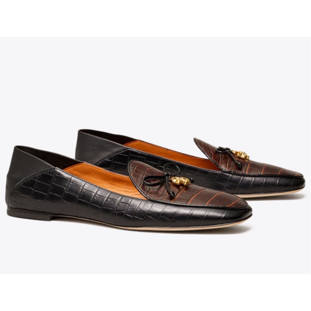 TORY BURCH leather croc-embossed collapsible heel Charm loafers 7.5